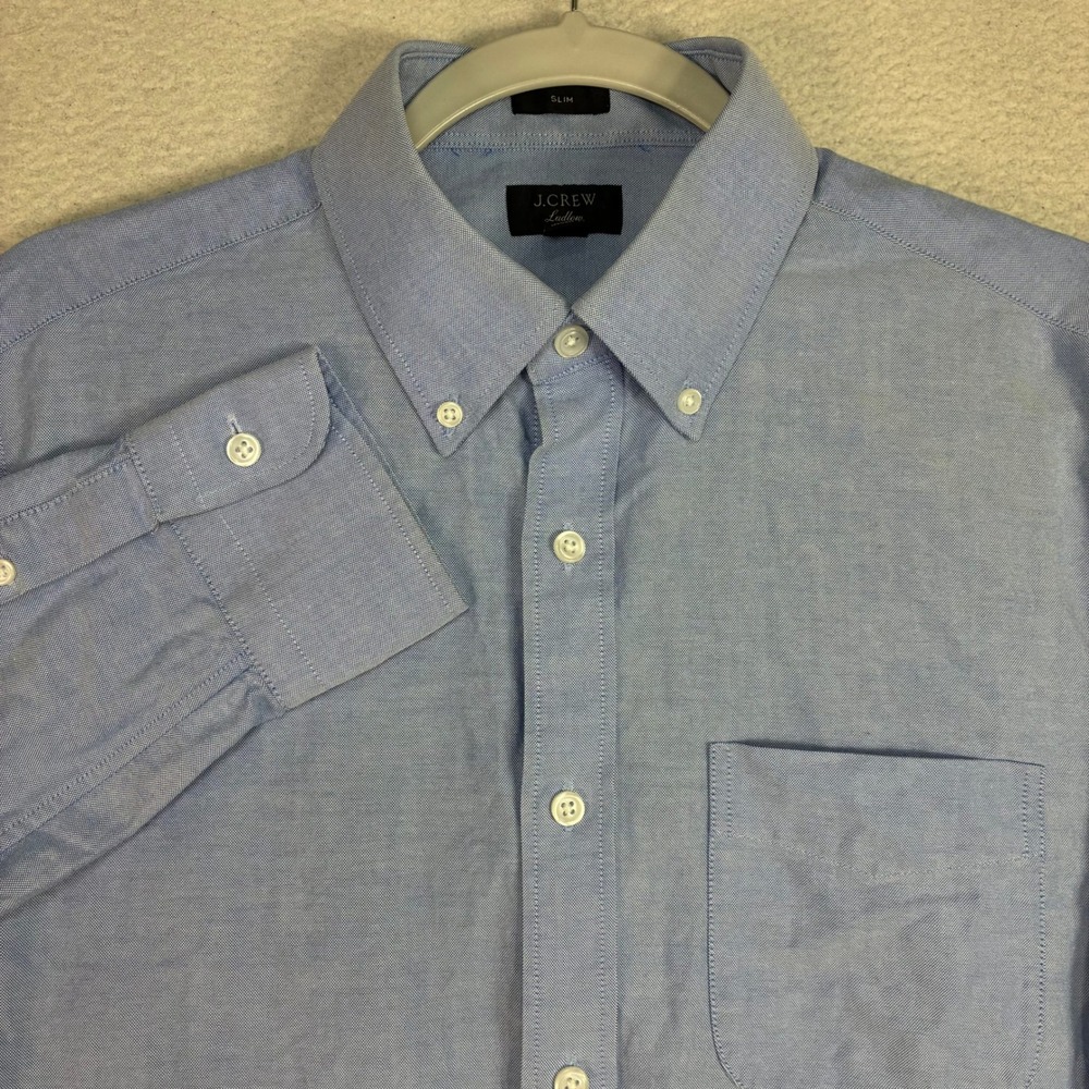 J Crew Ludlow Oxford Shirt Men 15.5x33 Blue Slim Dress Business Office Cotton